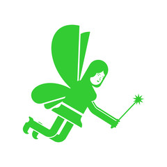 Fairy isolated. Little magical woman. Tiny creature with wings. Flying Mythical fabulous character and magic wand