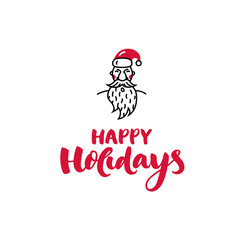 Santa Claus icon style template with handwritten text ''Happy holidays'' made in vector - Christmas symbol.