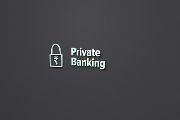 3D illustration of Private Banking, light green color and light green text with dark background.