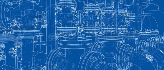 Fotobehang Sketch of industrial equipment. Vector © cherezoff