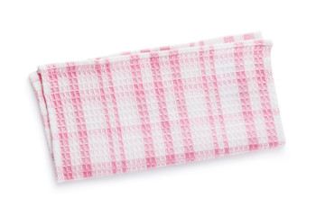 Pink cotton napkin folded in half, isolated