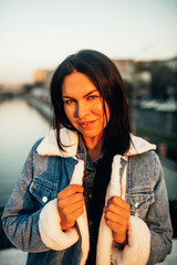 Walk on the city on a sunset