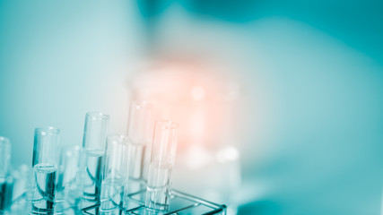 Laboratory glassware containing chemical liquid, science research,science background