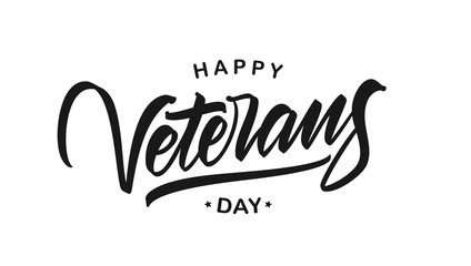 Vector illustration: Calligraphic brush type lettering composition of Happy Veterans Day on white background. - Powered by Adobe