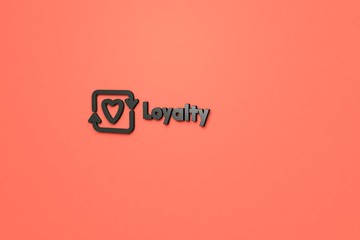 Text Loyalty with dark 3D illustration and light red background