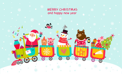 Cheerful train Christmas card