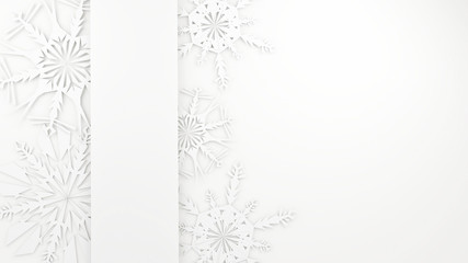 Obraz premium 3d render - Christmas Background - Snowflakes and banner for text on white background