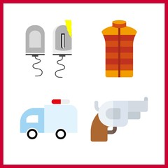 4 police icon. Vector illustration police set. gun and shocker icons for police works