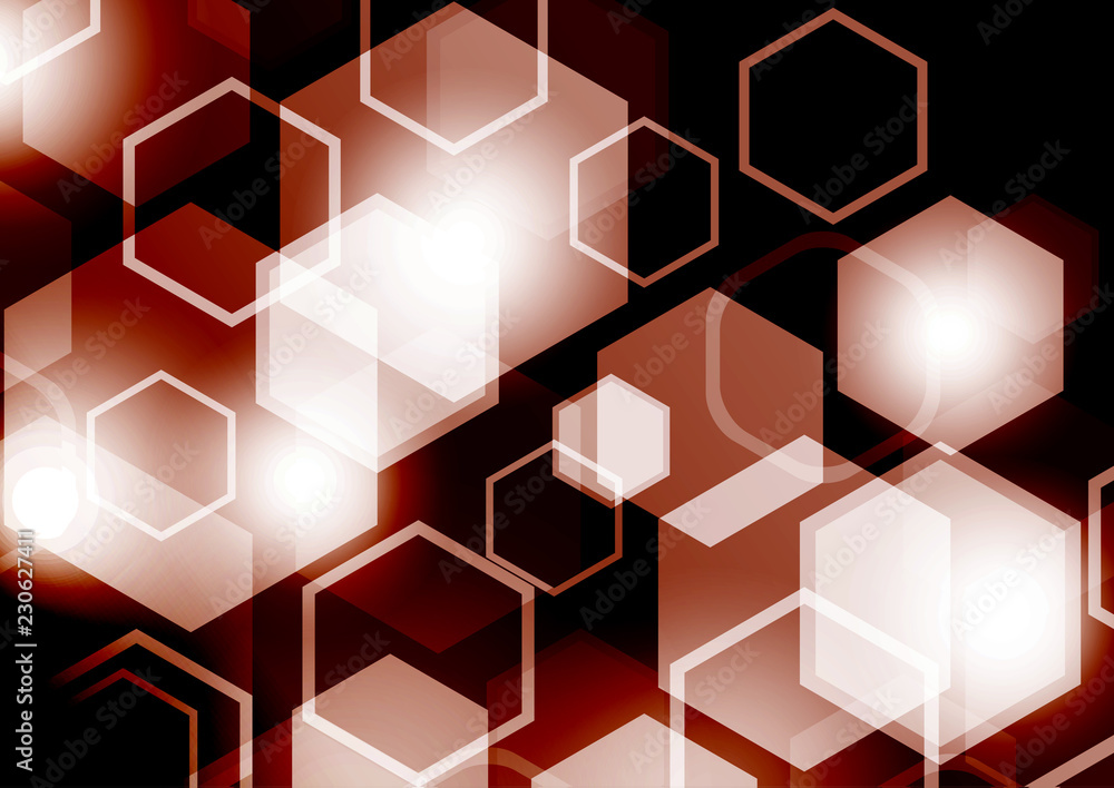 Aufkleber bright abstract techno background with hexagons and glowing sparks.