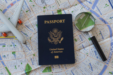 Passport on a map
