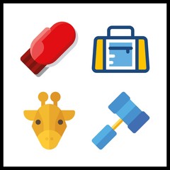 4 plain icon. Vector illustration plain set. hammer and sport bag icons for plain works