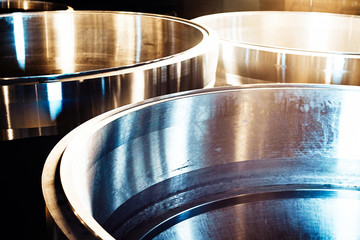Large round metal parts are manufactured