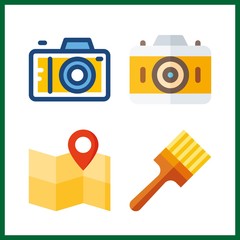 4 grunge icon. Vector illustration grunge set. painted and map icons for grunge works