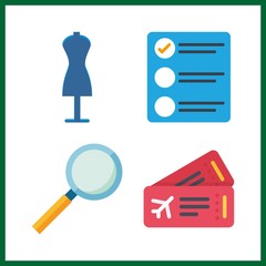 check icon. shopping tolls and plane ticket vector icons in check set. Use this illustration for check works.