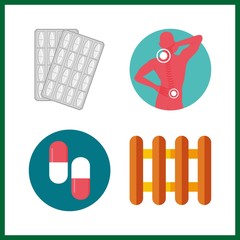 illness icon. medicine and pills vector icons in illness set. Use this illustration for illness works.