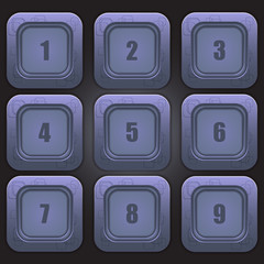 A set of colorful buttons with numbers from one to nine on a dark background. Vector design element.