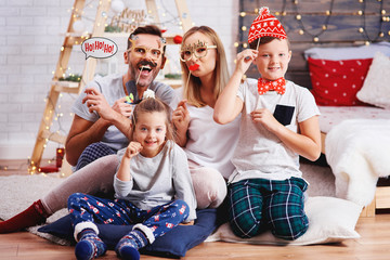 Portrait of happy family with christmas mask