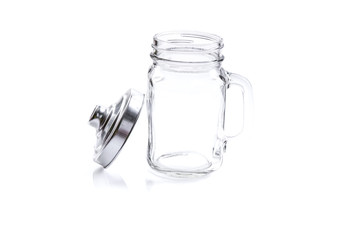 Empty vintage mason Jar on White background