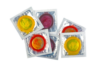 many condoms isolated on white background
