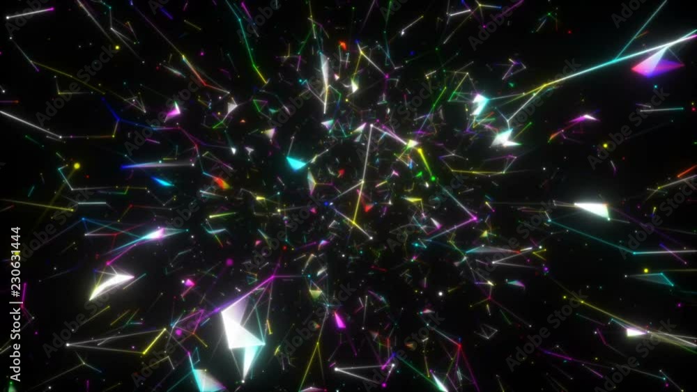 Poster vertigo from the luminous elements of the digital world.flying through abstract digital data nodes a