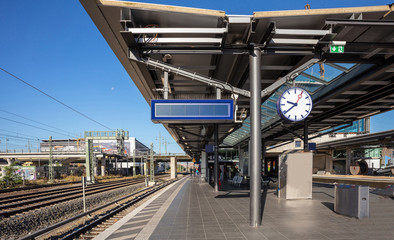 Red train, Friedrich Strasse Rail station in Berlin Germany