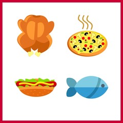 meat icon. pizza and fish vector icons in meat set. Use this illustration for meat works.