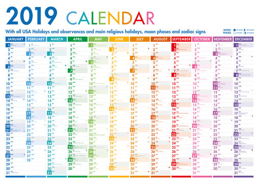 Colorful Calendar with US Holidays