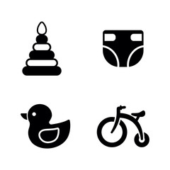 Baby Things, Children Toys. Simple Related Vector Icons Set for Video, Mobile Apps, Web Sites, Print Projects and You Design. Baby Things Children Toys icon Black Flat Illustration on White Background