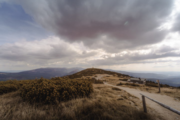 On the top. View to the top of the mountain.