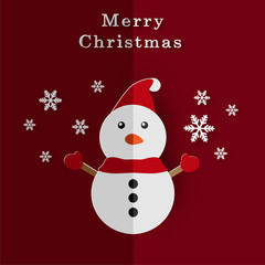 Merry Christmas card with paper snowman and snowflake