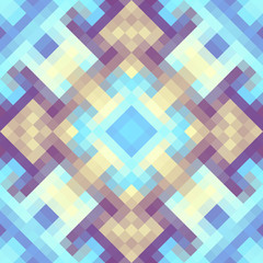 Geometric abstract symmetric pattern in pixel art style. Seamless geometric background. Vector image.