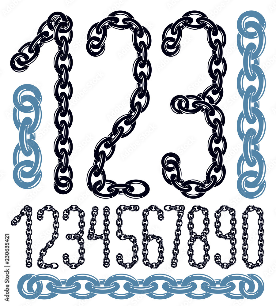 Poster Set of vector numerals from 0 to 9. Elegant numbers for use as poster design elements. Created using connected chain link.