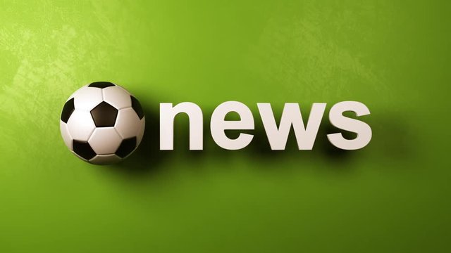 Soccer Ball Rotating and White News 3D Text on Green Background, 3D Seamless Looping Animation
