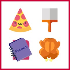 Fototapeta premium 4 table icon. Vector illustration table set. pizza and work tools icons for table works