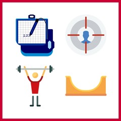 4 board icon. Vector illustration board set. skater and target icons for board works