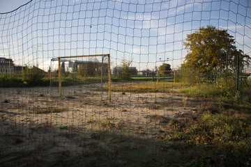 Run-down and abandoned football pitch