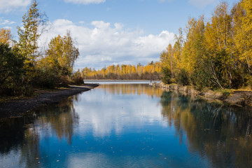 Autumn reflections in blue glacial water