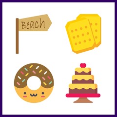 4 baked icon. Vector illustration baked set. donut and wedding cake icons for baked works