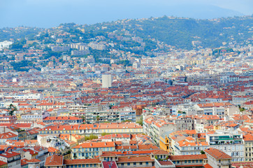 Scenic panoramic view from above of Nice, France