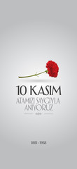 10 November, Mustafa Kemal Ataturk Death Day anniversary. Social Media Story and Flag, Flama, Roll-up Design. (TR: 10 Kasim, Atamizi Saygiyla Aniyoruz. Sosyal Medya Hikaye ve Flama Tasarimi)