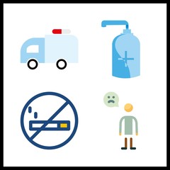 4 health icon. Vector illustration health set. no smoking and sad icons for health works