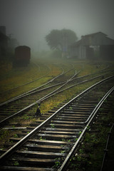 railway tracks in fog
