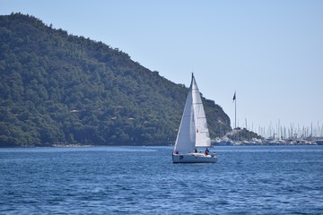 Obraz premium Sailboat. Sailing yachts at sea. Marmaris. Turkey. 29.10.18. Yacht competition