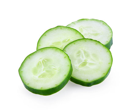 Fresh slice cucumber on a white background.