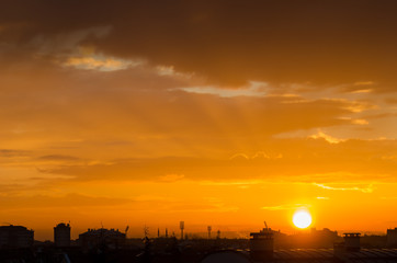City during warm sunrise