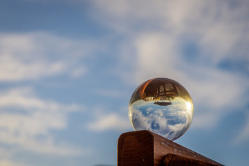 beautiful transparent glass ball flips the view upside down