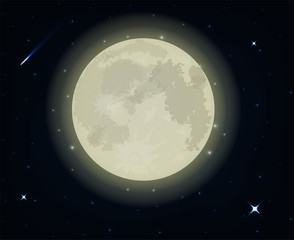 Full moon night and beautiful star. illustration Vector EPS10.