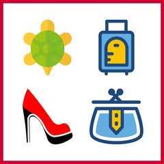 4 bag icon. Vector illustration bag set. purse and turtle icons for bag works