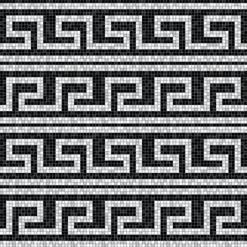 stylized waves black and white mosaic seamless pattern in antique roman style