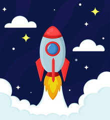 Rocket or spacecraft are exploring the stars in the vast universe. Illustration Vector EPS10.